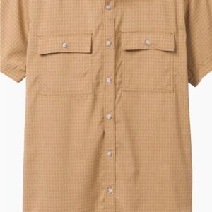 prAna Men`s $69 Garvan Short Sleeve Shirt in Embark Brown size XLT